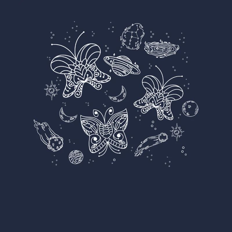 Celestial Butterfly Night Sky Line Art Galaxy