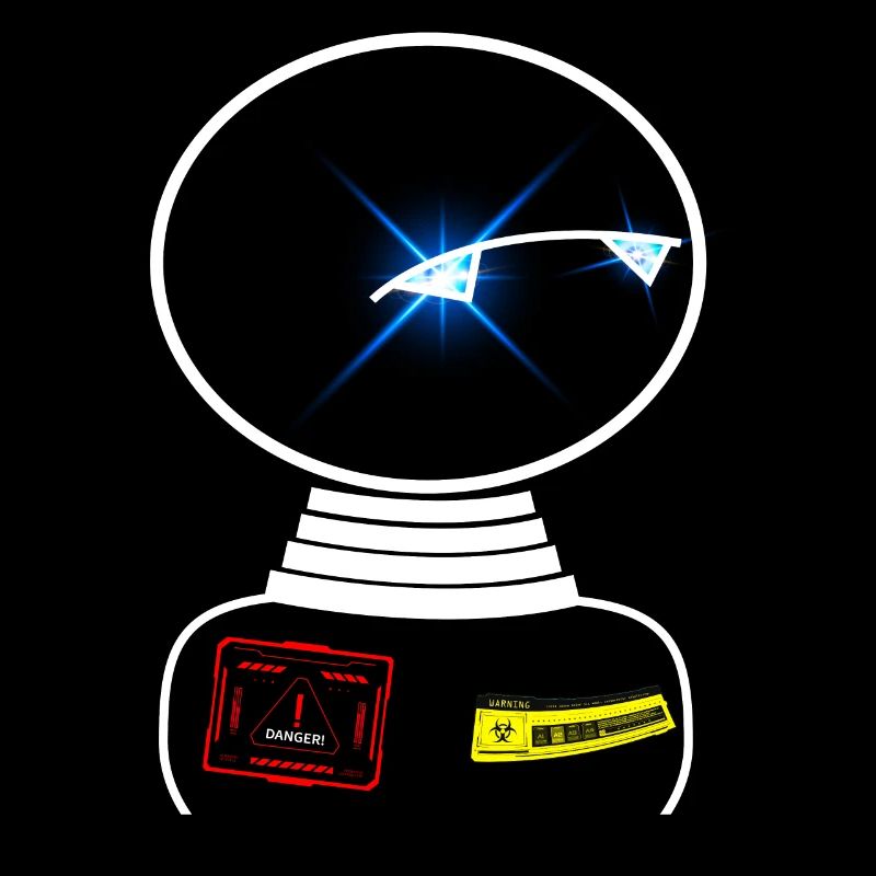 Robot Space Space observe un panneau d’avertissement