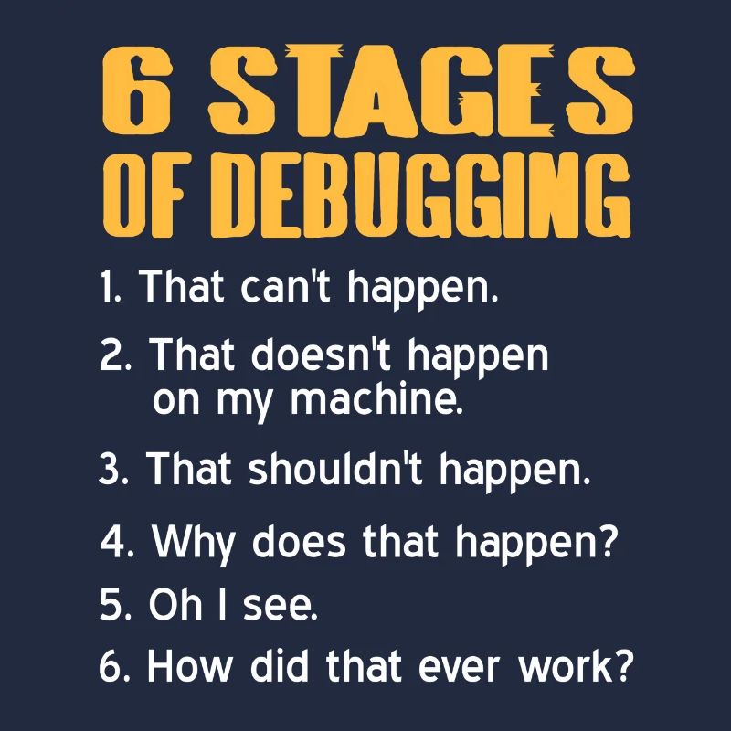 6 Stages Of Debugging Funny Data Admin T-Shirt