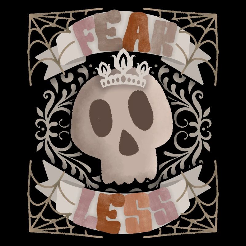 Totenkopf-mit-Krone, Spruch Fear-Less, Skull