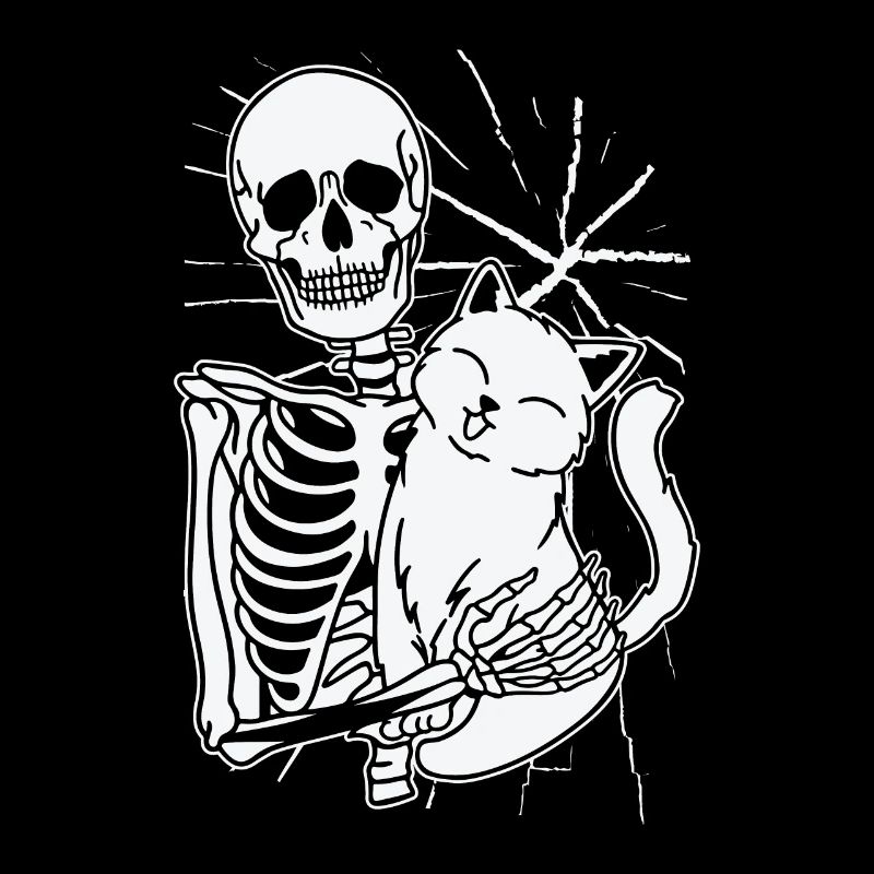Halloween Skeleton Line Art Cat Drawing Cat Owner
