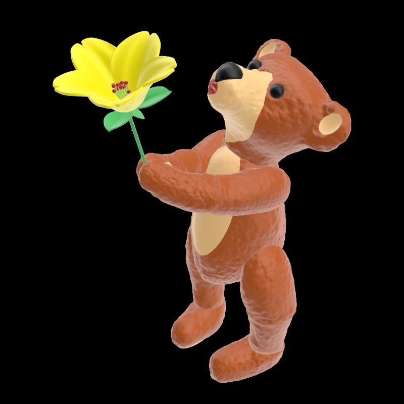 Ours en peluche avec fleur et bouche baiser 3D