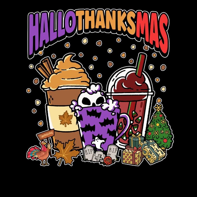 Hallothanksmas Coffee Latte Halloween Christmas
