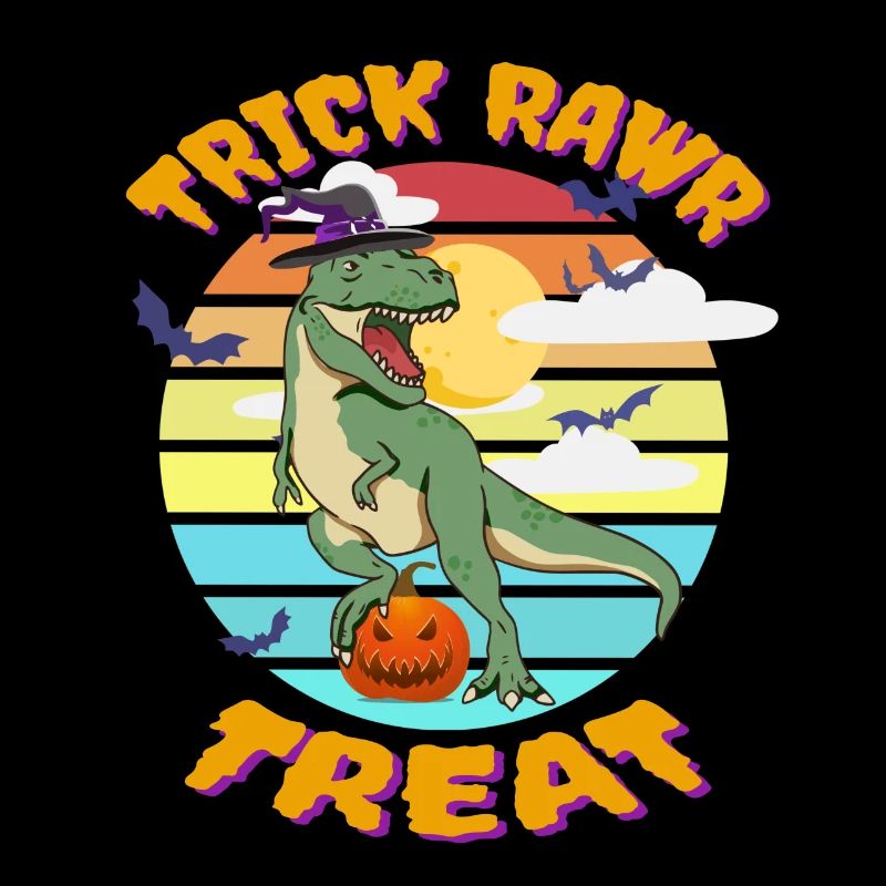 Trick Rawr Treat Retro Funny Halloween Witch T-Rex
