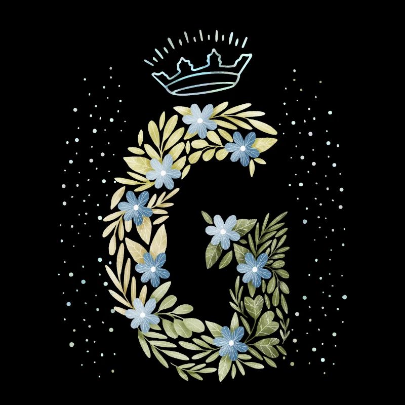 Monogram letter G with crown, floral ornament
