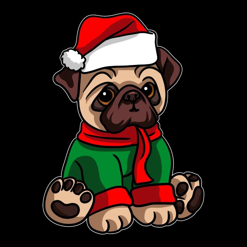 Chien carlin avec pull de Noël
