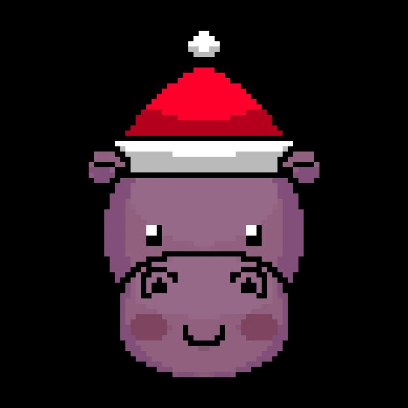 Hippo Pixelated Christmas - Funny