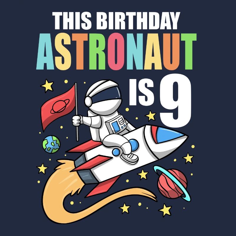 Space Birthday 9 Astronaut Planets Rocket Ship
