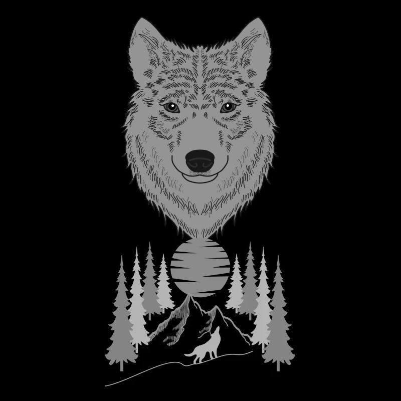 Wolf's head wild animal motif print with wolf