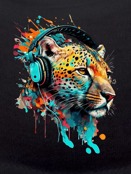 Leopard with headphones DJ