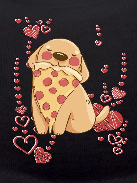 Dog loves pizza