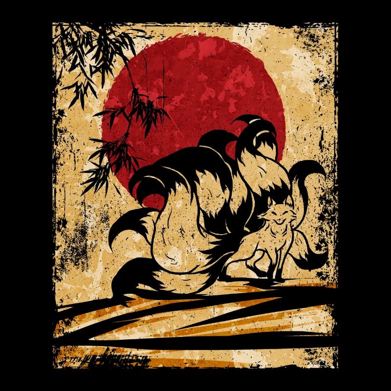 Nine-tailed Fox Japanese Retro Art