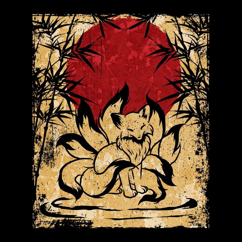Nine-tailed Fox Japanese Retro Art