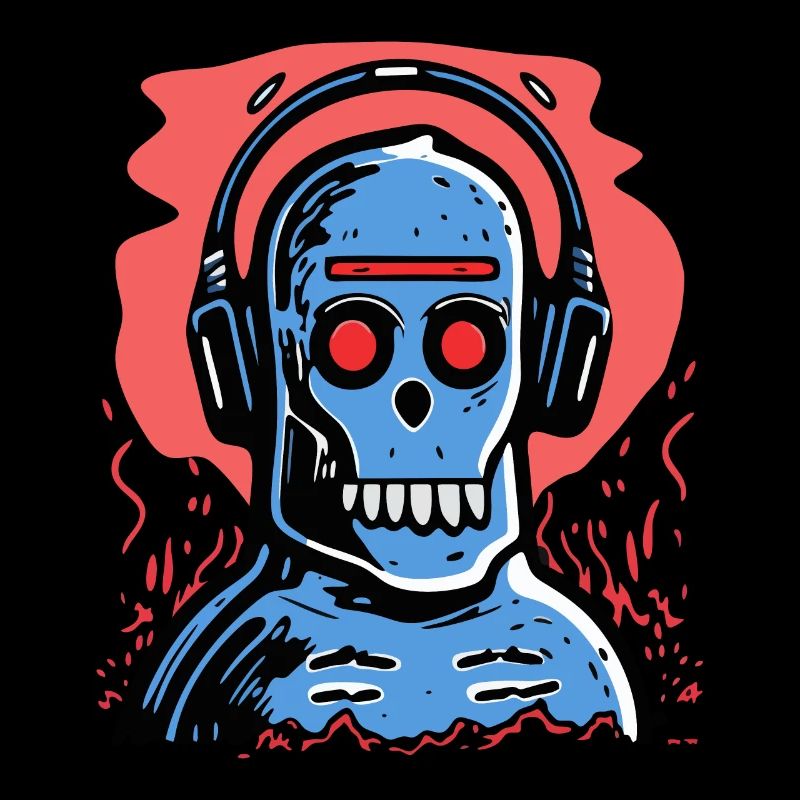 Singe zombie avec des écouteurs bleus