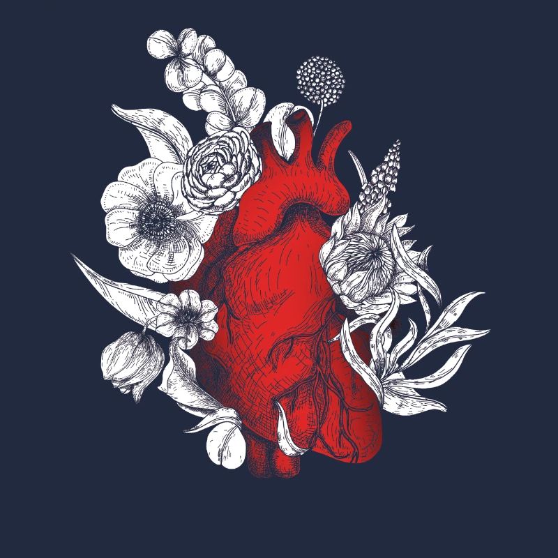 Cœur anatomique et fleurs
