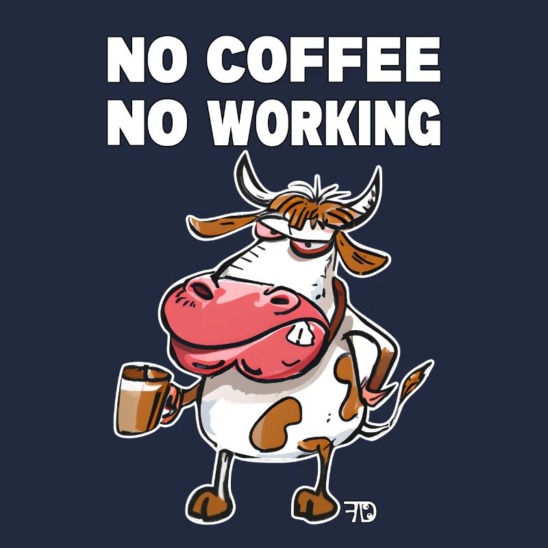 No coffee, no working. Grumpy Funny Cow