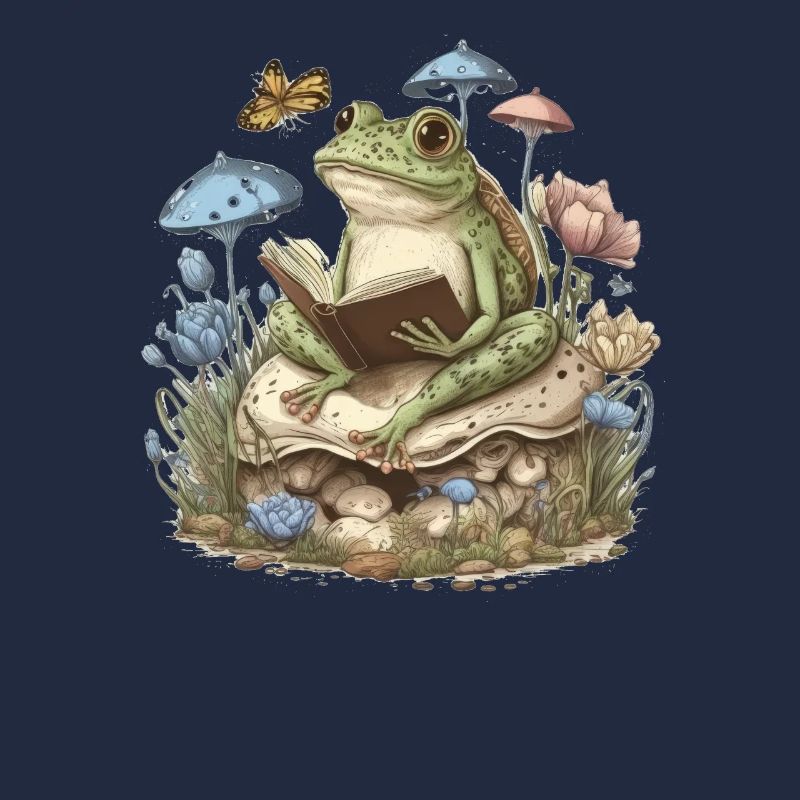 Lecture de grenouille champignon esthétique cottagecore blanc