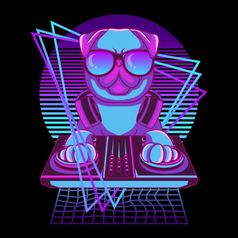 Party Musik Techno Hunde Vaporwave DJ Mops Hund