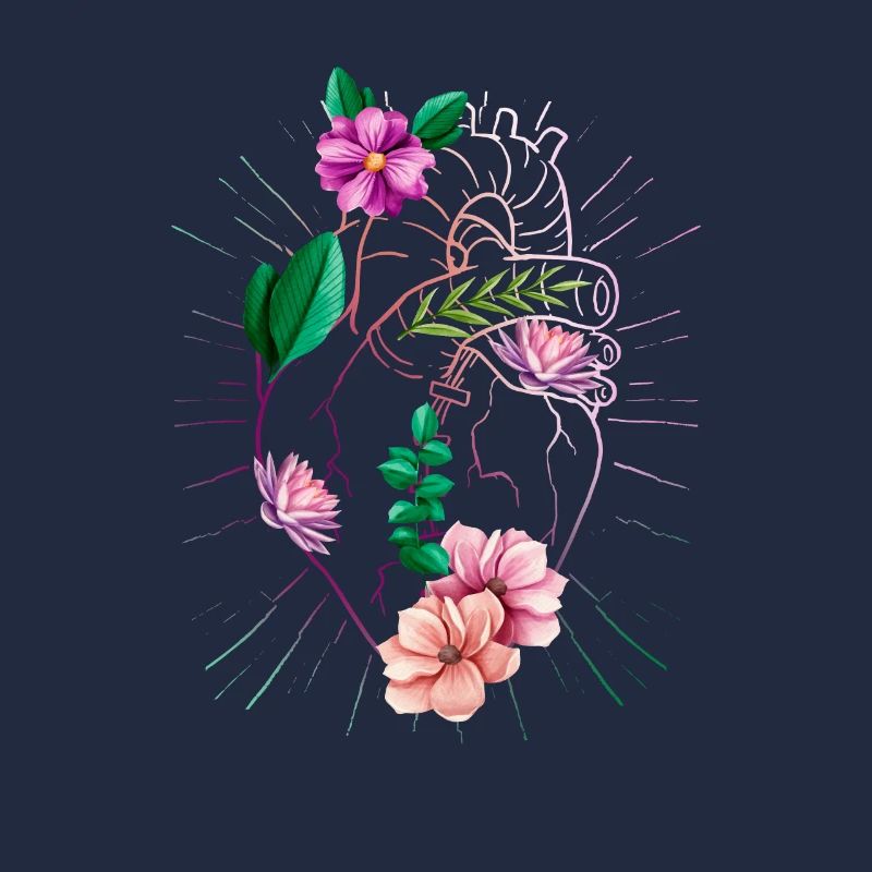 Cœur anatomique et fleurs