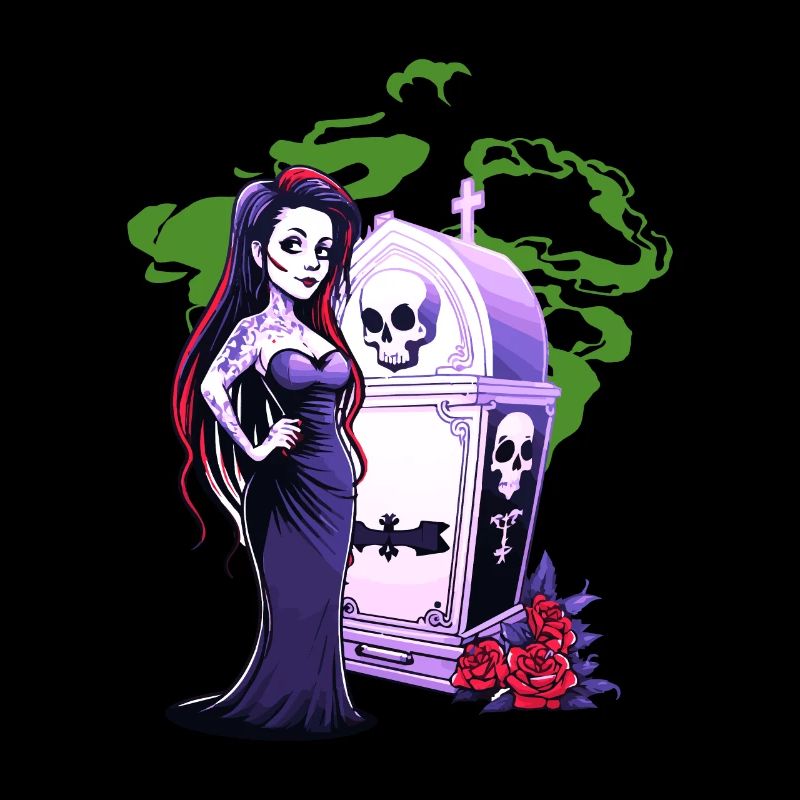 Goth Pin Up Girl standing next to a grave - Gothic