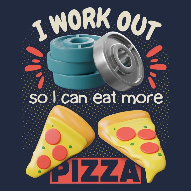 Fitness-Studio, lustiger Pizza-Spruch im 3d Stil