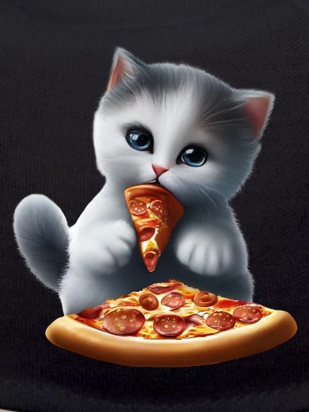 Cat eats pizza