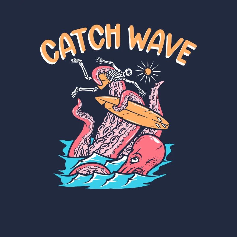Catch Wave Surfer Octopus Skeleton Surfboard