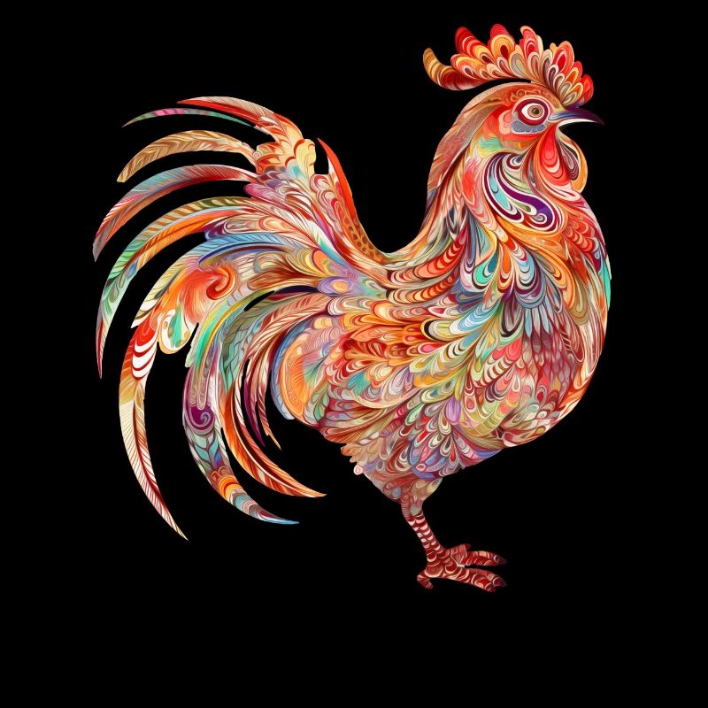 Lebendiger blumiger bunter Hahn