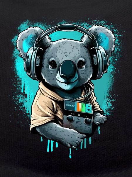 koala avec écouteurs et Walkman