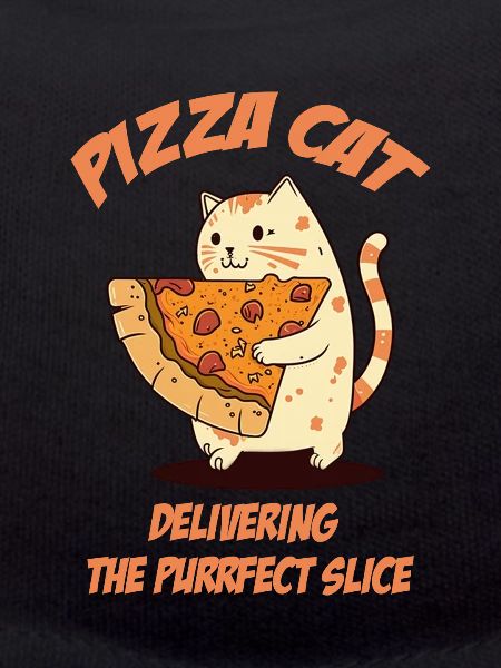 Katze trägt Pizzastück
