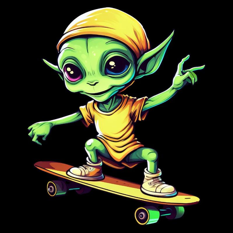 Alien vert sur skateboard : Intergalactique
