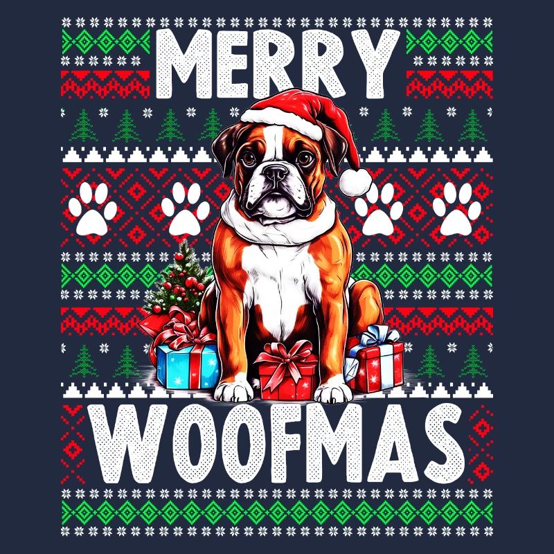 Pull de Noël moche Boxer Dog - Chien de Noël