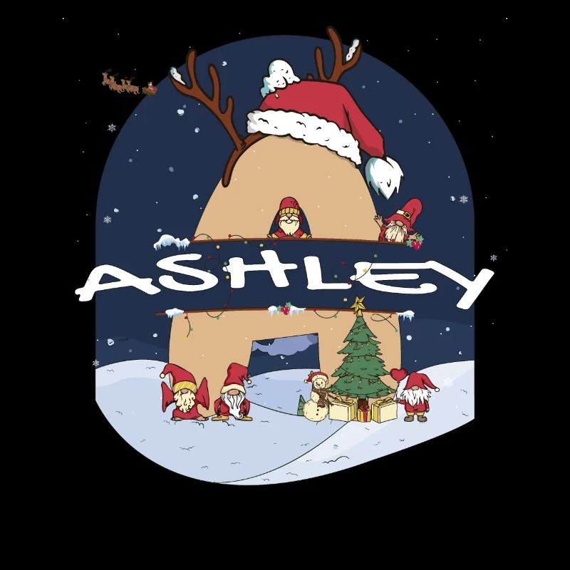 Awesome Ashley Name w Santa Hat in Xmas Theme