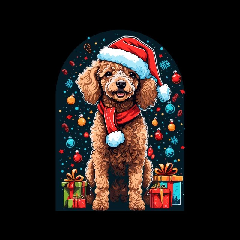 Drôle de caniche avec chapeau de Père Noël
