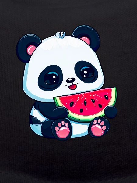 Cute panda eats watermelon
