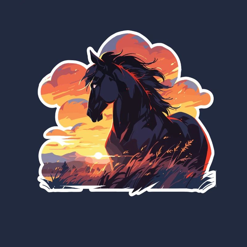 Chevaux, Cheval Noir, Cheval, Coucher De Soleil
