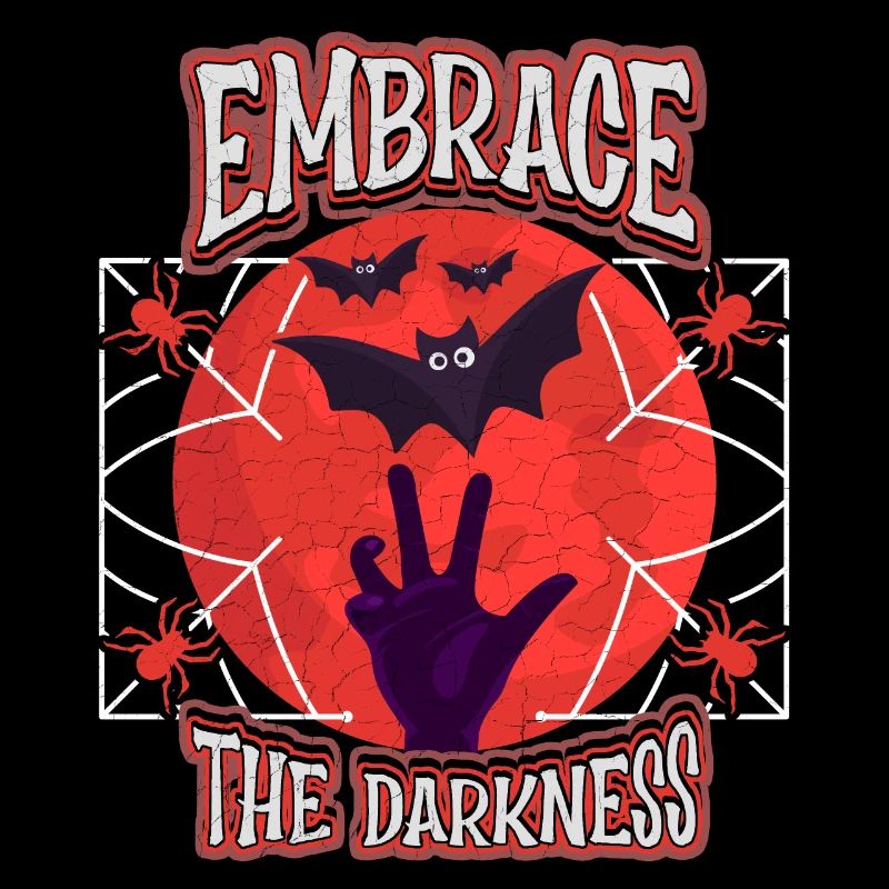Horror moon with bat and zombie hand, saying