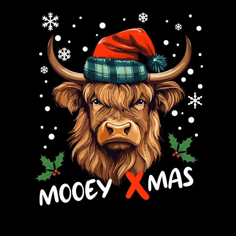 Une vache écossaise des Highlands célèbre Noël Moo