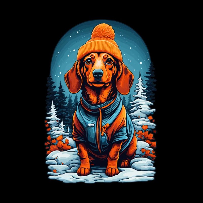Dachshund In Winter Hat Happy Dachshund