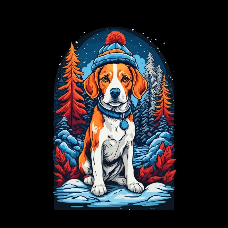 Beagle with winter hat Happy Beagle
