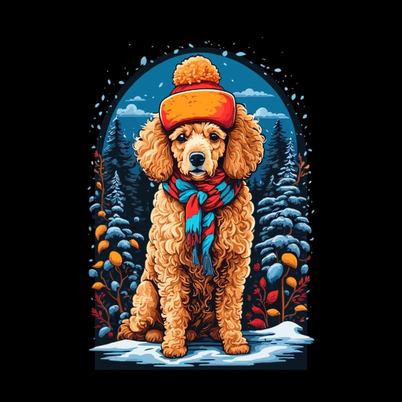 Caniche avec chapeau d’hiver Caniche heureux