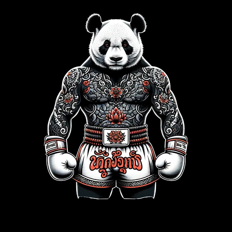 Starker und tätowierter Muay Thai Panda