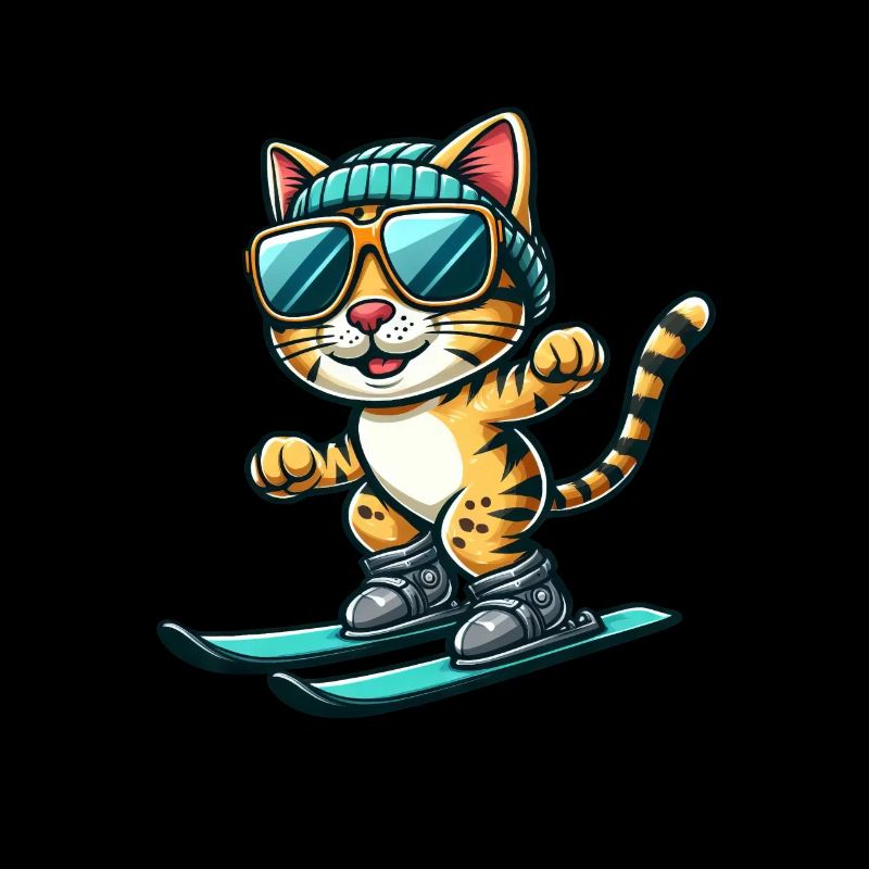 süße comic kastze auf skier bengalkatze