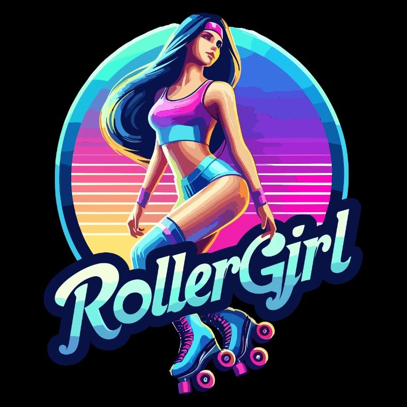 Vibrant Retro Roller Girl Illustration