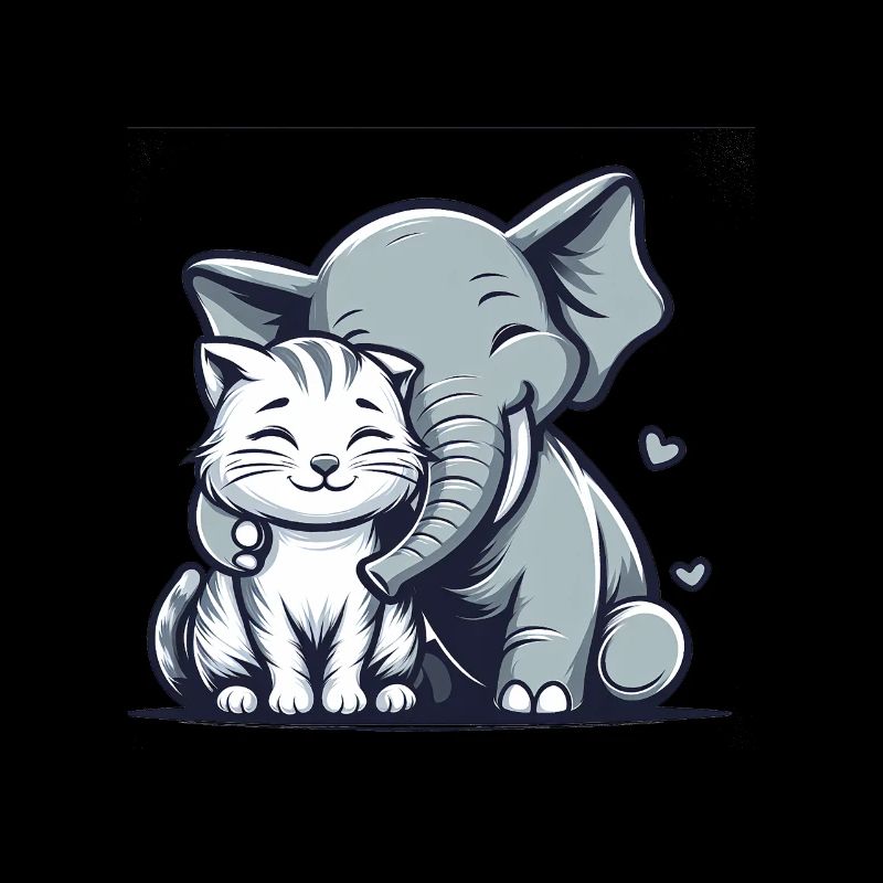 Cuddling Cat And Elephant In Love