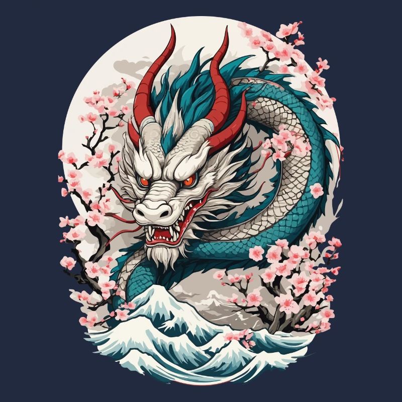 Conception de tatouage de fleur de cerisier de Dragon japonais