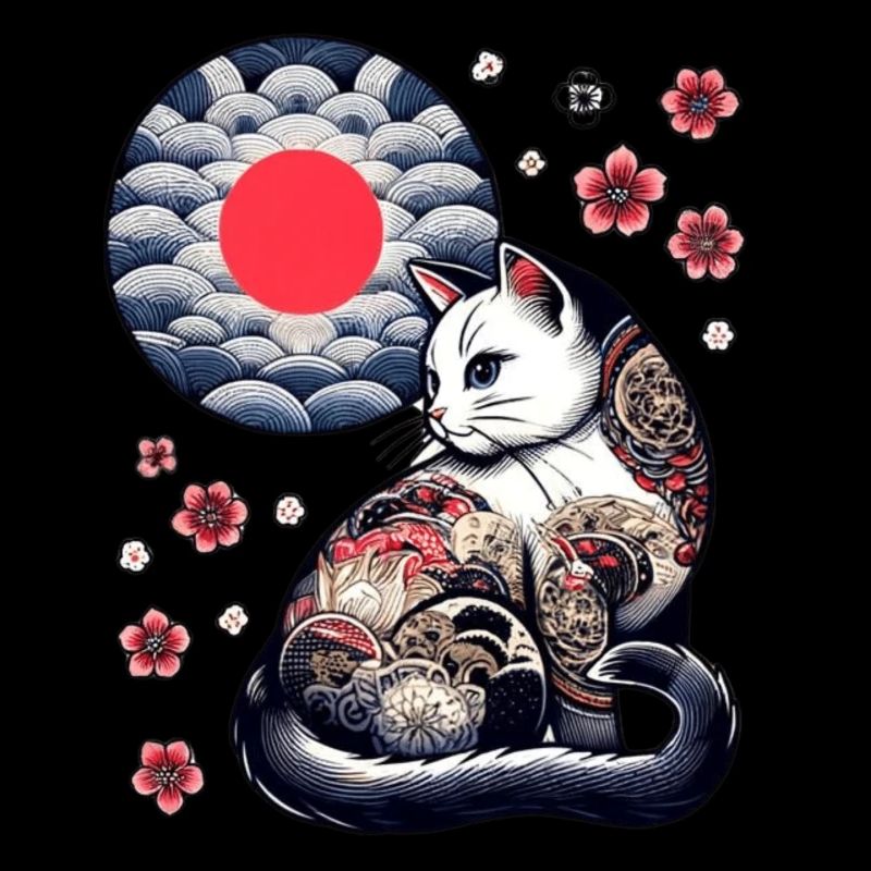 Floral Japanese Kitten Retro Cute Flower Sunset