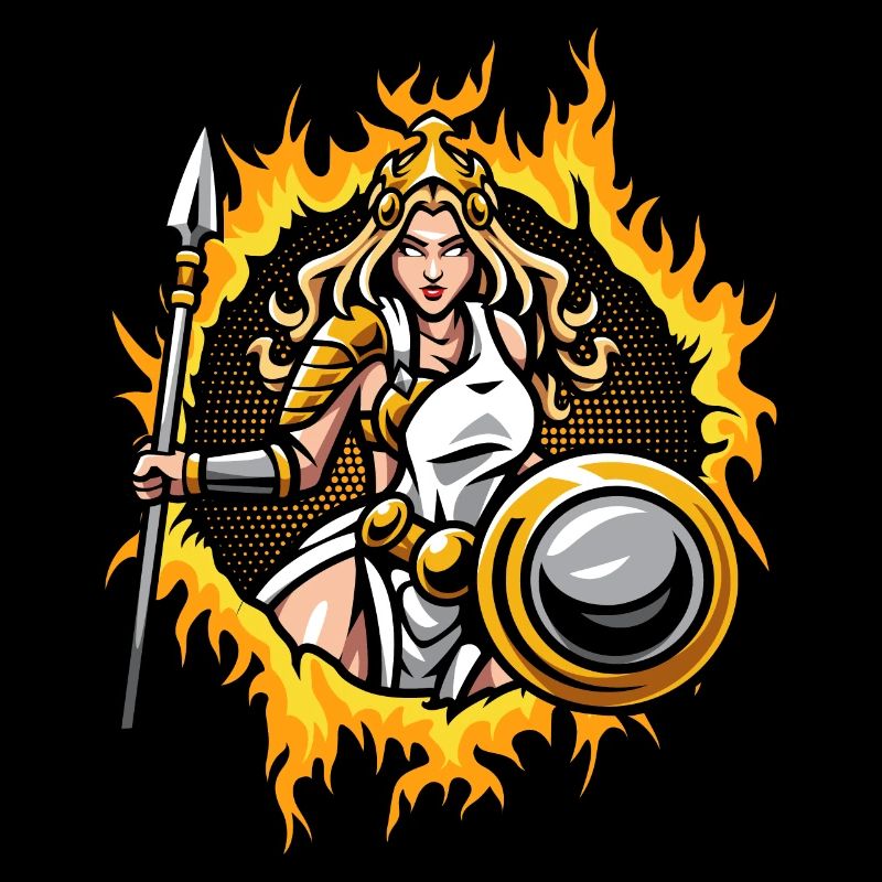 Athéna avec demi-teinte fond de feu doré