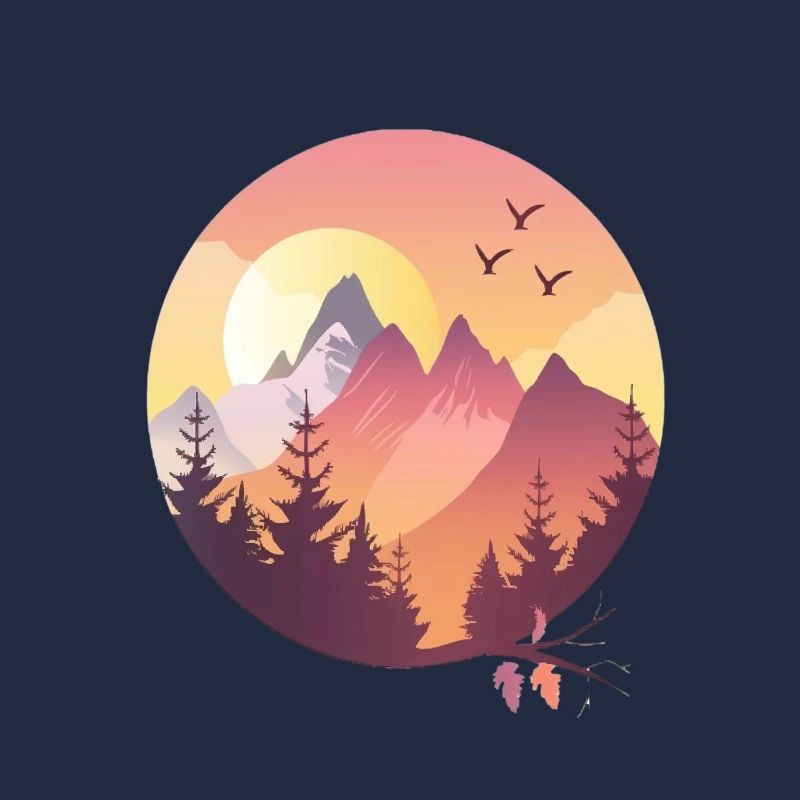 Coucher de soleil sur les montagnes avec des oiseaux