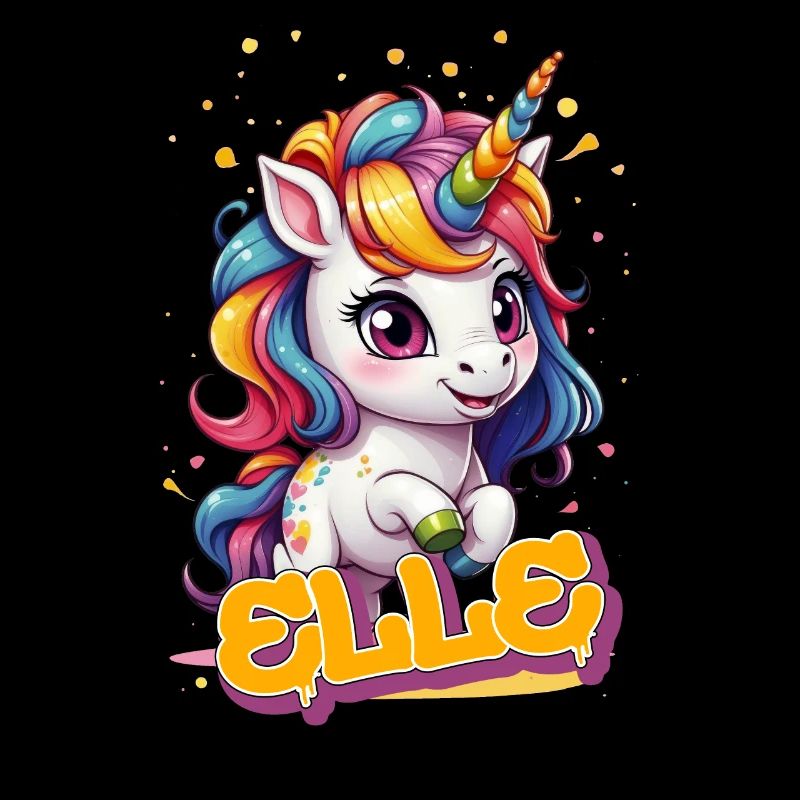 ELLE - Schöner Mädchen Name mit süßem Einhorn